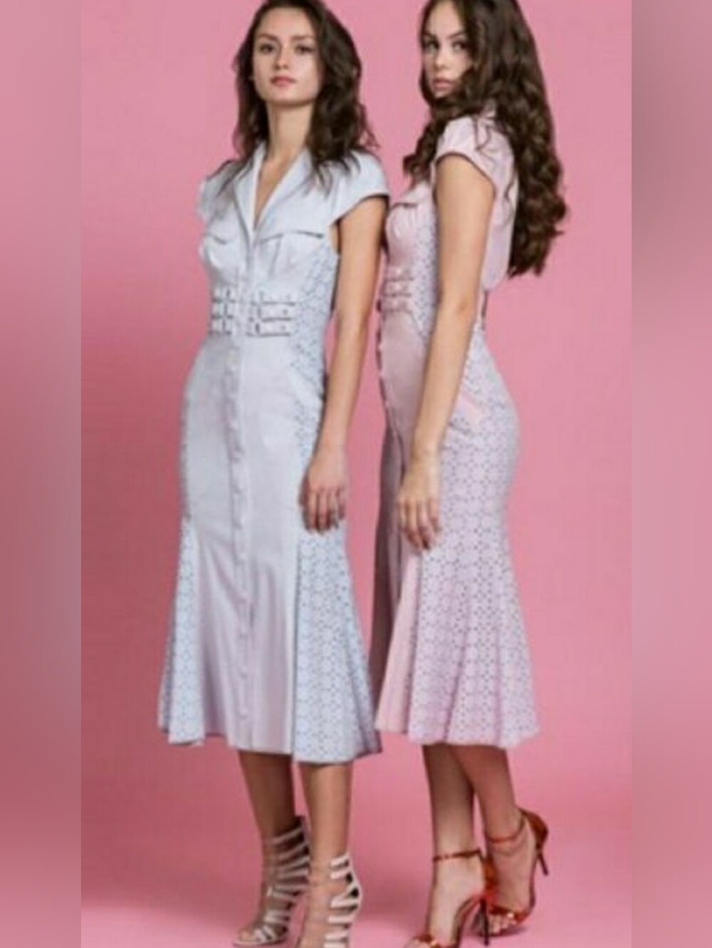 Byron Lars Beauty Mark Lavender Button-Front Midi Dress with Belted Waist - Picture 8 of 8